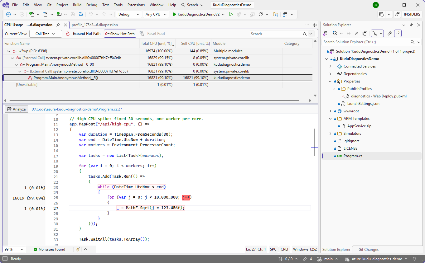 Azure Kudu Diagnostics CPU Spikes, Memory Leaks, Thread Pool